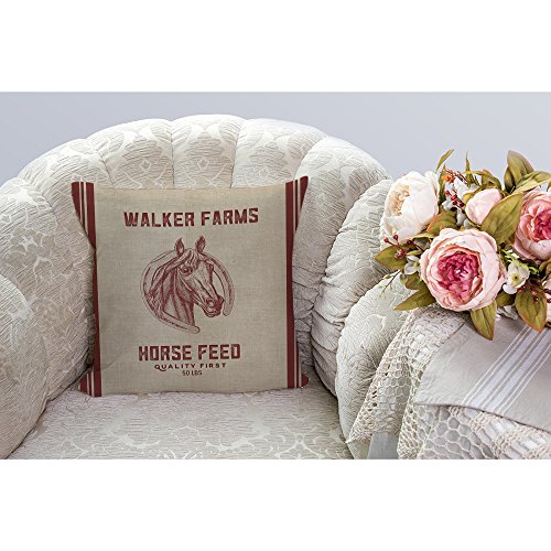 HGOD DESIGNS Decorative Throw Pillow Case Cover Walker Farms Horse Feed Sack Burlap Pillow cases Cotton Linen Outdoor Indoor Square Cushion Covers For Home Sofa couch 18x18 inch Red Brown - Thumbnail 2