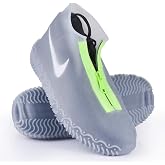 Shiwely Silicone Waterproof Shoe Covers, Upgrade Reusable Overshoes with Zipper, Resistant Rain Boots Non-Slip Washable Protection for Women, Men (M (Women 5-7, Men 5-6), White)