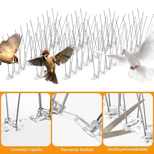Anti-Pigeon Spikes 2.25 Metres Spikes for Pigeons, Anti Birds, 9 Pieces Bird Scares Balcony Spikes Anti Cats for Roofs, Gardens, Private Barriers, Terrace and Windows