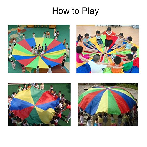 Erlsig 6 Foot Multicolored Play Parachute for Kids with 8 Handles Outdoor Camping Tent Picnic Mat Cooperative Games Birthday Gift with Bags for 3-8 Year Kids