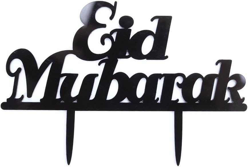Yovvin Cake Topper Straw Inserted Paper Card Cupcake Topper Cake Decor Wedding Birthday Party (Eid Mubarak Black)