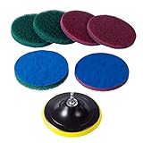 Kichwit 5 Inch Drill Powered Brush Tile Scrubber Scouring Pads, 2 Different Stiffness, 5-Inch Pad Holder with 6 Scrubbing Pads, Cleans Large Flat Areas Perfectly (Drill NOT Included)