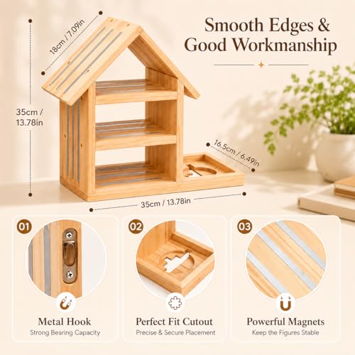 YUCHKEJ Tonie Shelf Magnetic Wooden Wall Storage Shelf for 70-85 Tonies, Compatible with Toniesbox 1 and Toniesbox 2, Wall Mounted Music Box Shelf for Children's Room