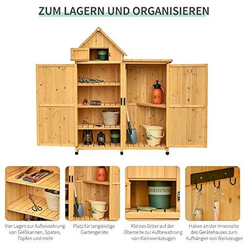 Outsunny Gartenschrank Holz Gartenhaus Gerätehaus Gartenschuppen Doppeltür-Design für den Außenbereich wetterfest 138 x… – Bild 4