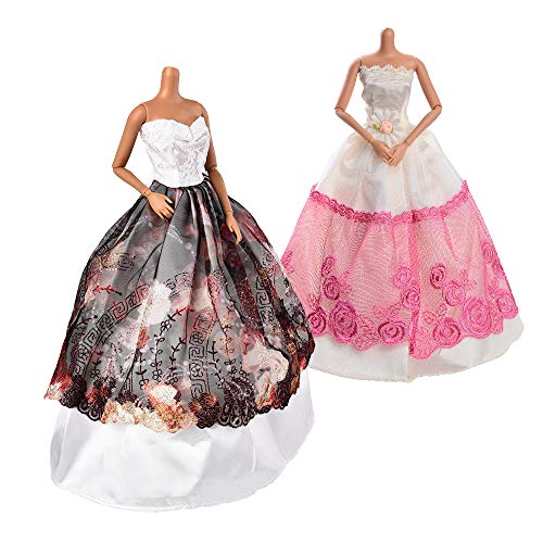 Asiv 17 Stück Mode Urlaubstag Kleidung Kleider für Barbie Puppen Doll, 5 Partymoden Hochzeit Prinzessin Kleider + 12 Paar Schuhe für Weihnachten und Geburtstag Geschenk – Bild 5