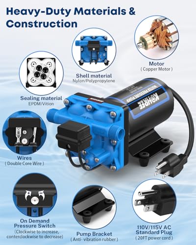 Kohree 110V AC Water Pressure Pump, 5.5GPM 55 PSI, On Demand Self-Priming RV Fresh Water Pump, 4-Chamber Diaphragm Pump with Pressure Switch and Strainer for RV, Marine, Garden, Kitchen, Bathroom