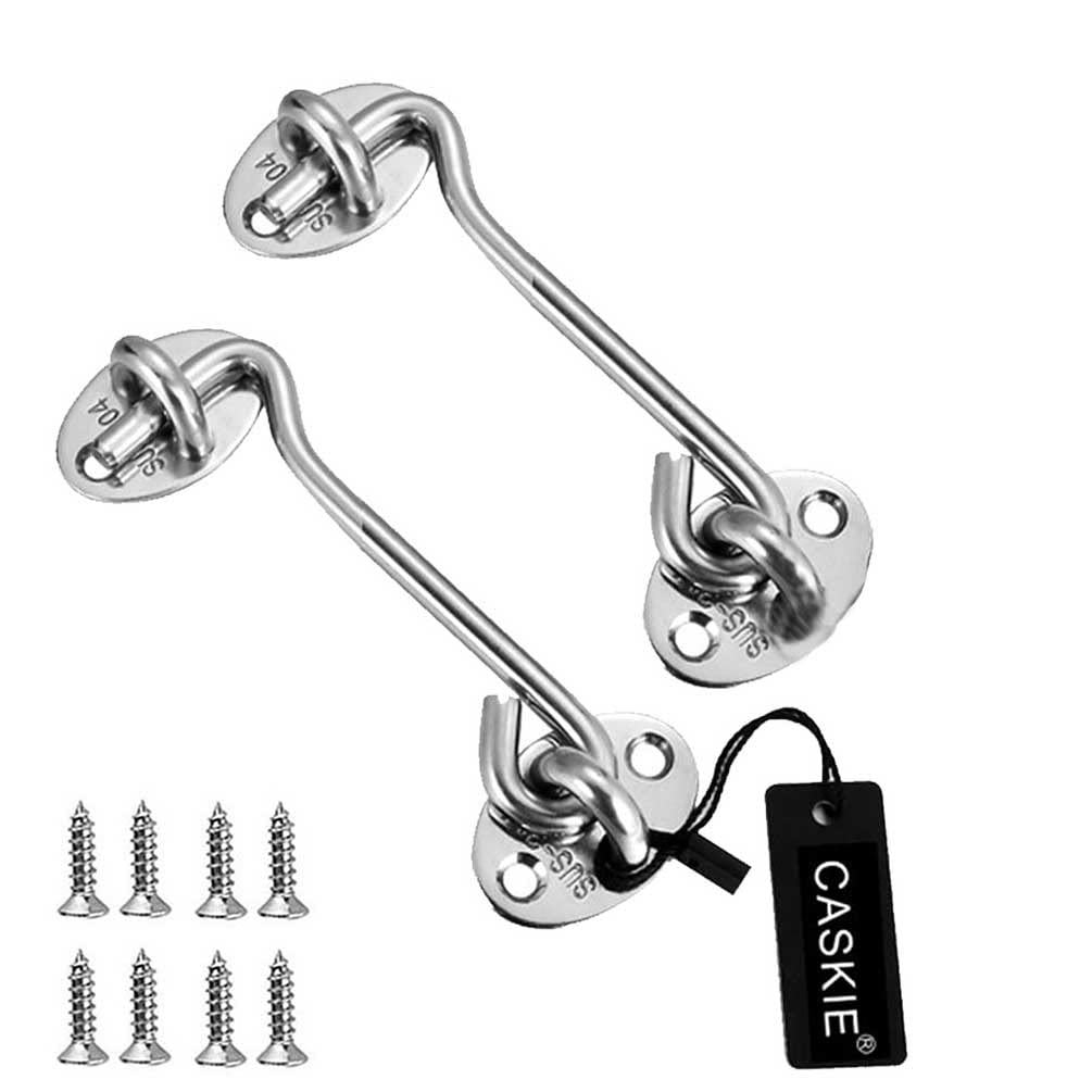 2PCS 4 inch Stainless Steel 304 Heavy Duty Cabin Hook and Eye Lock for Shed, Gate or Garage Door - CASKIE