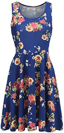 KateSui Womens Casual Flared Pleated Floral Sleeveless Tank Dress Flower XL