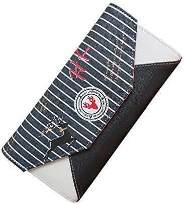 Moonwind Deer Stripe Envelop Women Long Leather Clutch Coin Wallet Phone Purse (HK5006-2, Button Trifold Long Wallet)