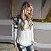 Clearance! Women Fashion Floral Splice Long Sleeve Blouse Top Pullover Casual T Shirt (White, L)