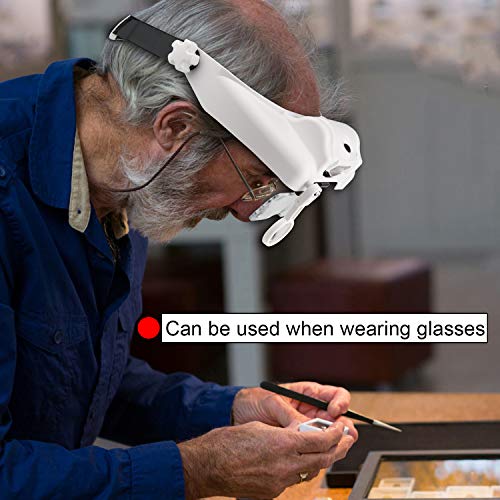 Headband Lighted Magnifying Glasses with Led Light, Head Mount Magnifier Glasses Visor Handsfree Headset Magnifier Loupe for Close Work,Sewing,Crafts,Reading,Repair,Jewelry(1.0X to 14.0X)