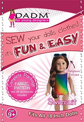 Doll Swimsuit Sewing Project, Pattern Fabric and All Accessories Included,
