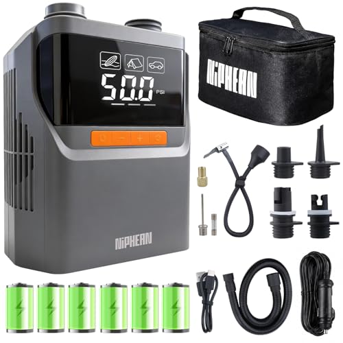 Niphean Electric Inflator with Built-in Battery, 50 PSI Electric Inflator for Tires, Sup and Mattresses, Portable Electric Air Pump with Auto Shut-off for Inflatables and Deflation