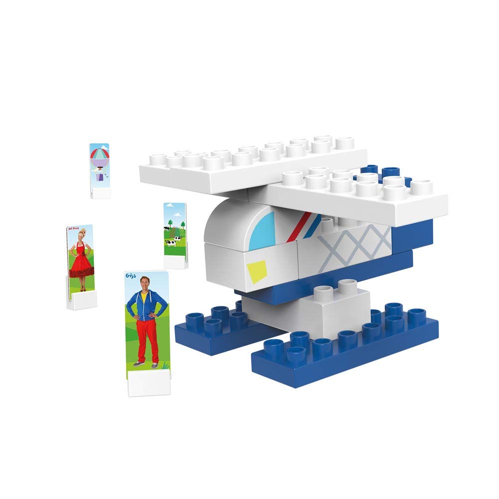 BIOBUDDI BUILDING BLOCKS, Helicopter, 17 coloured blocks + 9 push-out cards