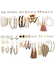 36 Pairs Fashion Tassel Earrings Set for Women Girls Bohemian Acrylic Hoop Stud Drop Dangle Earring Leather Leaf Earrings for Birthday/Party/Christmas/Friendship Gifts