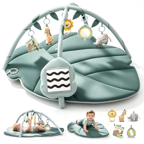 Vanplay Play Mat for Babies with 6 Toys, Crawling Mat with Play Arch and Sensory Toys, Play Mat with Baby Book High Contrast