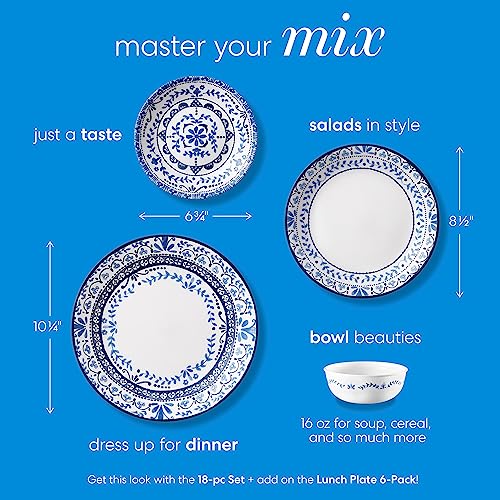 Corelle Vitrelle 6 PIECE Dinner Plates Set Triple Layer Glass and Chip Resistant, Lightweight Round Plates, Portofino