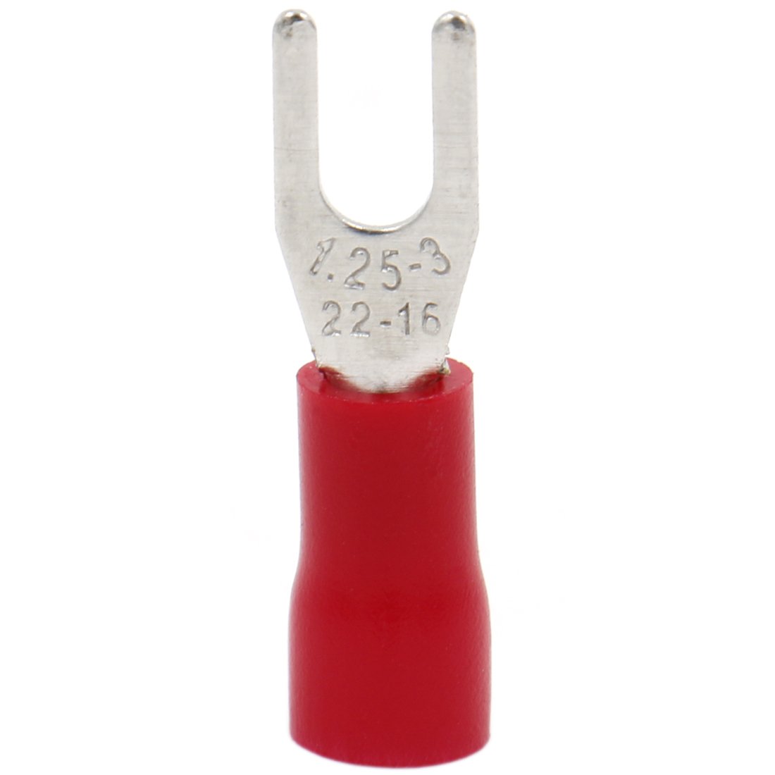 Heschen Fork Insulated Wire Connector Electrical Crimp Terminal, SV1.25-3, Stud size #4, for 0.5-1.5mm² (22-16 AWG), Red, 100Pack - Image 3