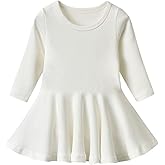 GSVIBK Toddler Girls Cotton Dress Long Sleeve Baby Girl Ruffle Ribbed Knit Sweater Dresses Fall Swing Skirt