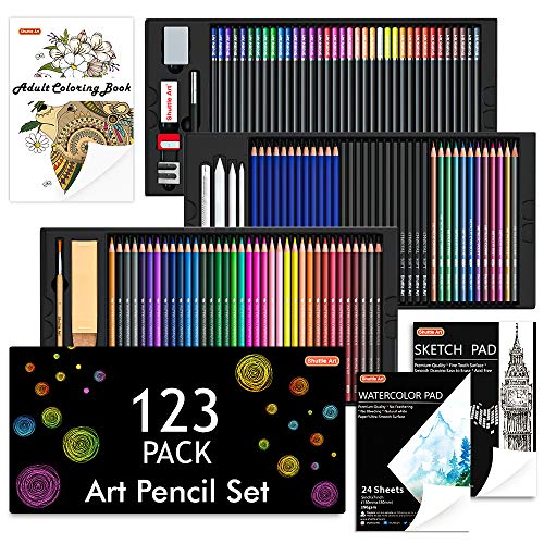 Shuttle Art 123 Pack Art Pencil Set, 36 Watercolor Pencils,36 Oil Based