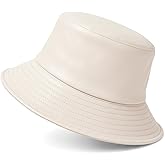 Zylioo XXL PU Leather Bucket Hat for Big Heads, Large Waterproof Floppy Brim Travel Hat with Thin Fleece Lining Packable