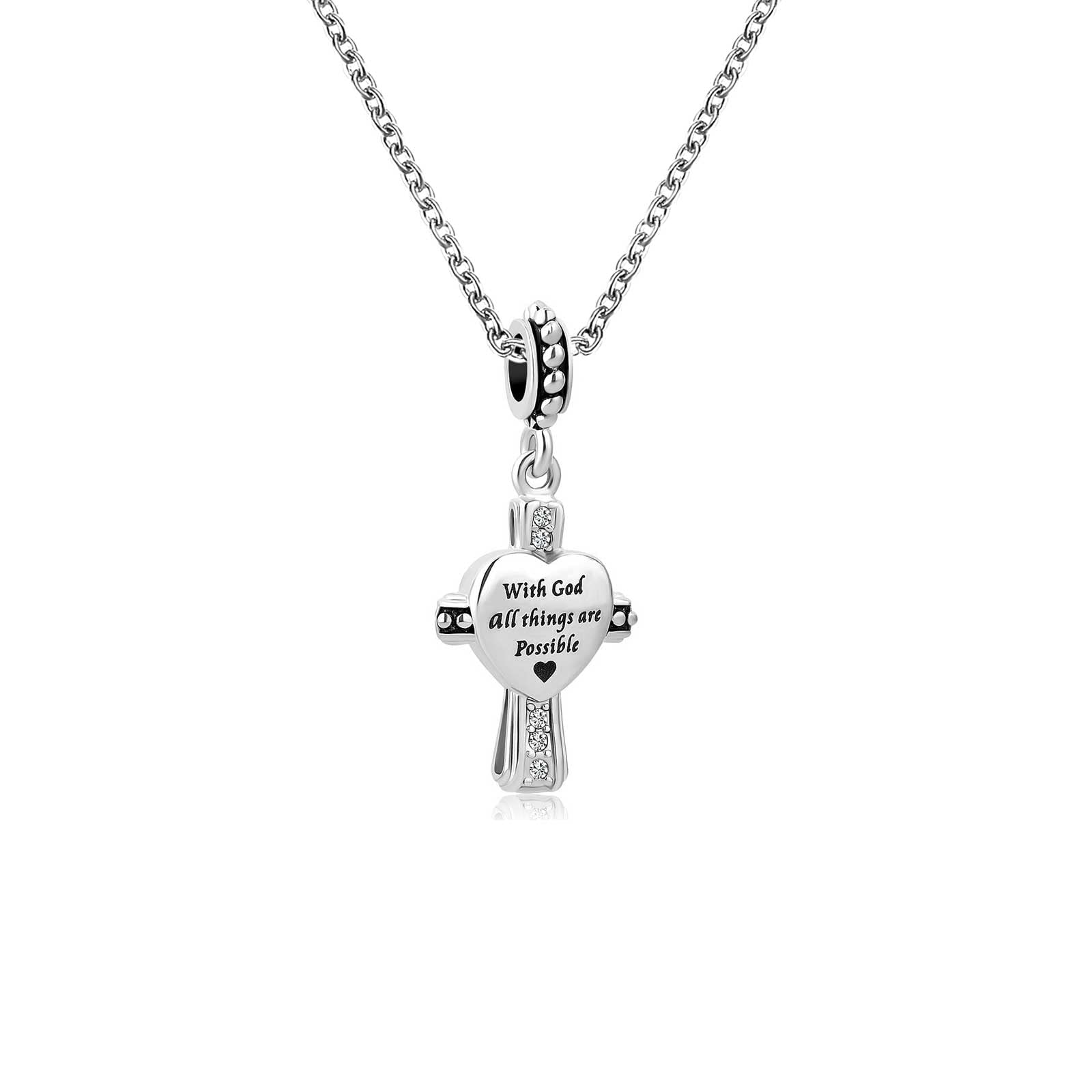 KunBead Jewelry Women Girls Jesus Christian Cross Charm Love Heart 18 inch Dainty Pendant Necklace