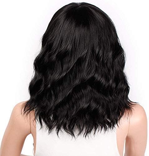 ColorfulPanda 14" Black Wavy Curly Bob Wigs for Women Ladies Natural Looking and Heat Resistant Synthetic Hair Short Wig with Fringe for Daily Cosplay Party - Image 4