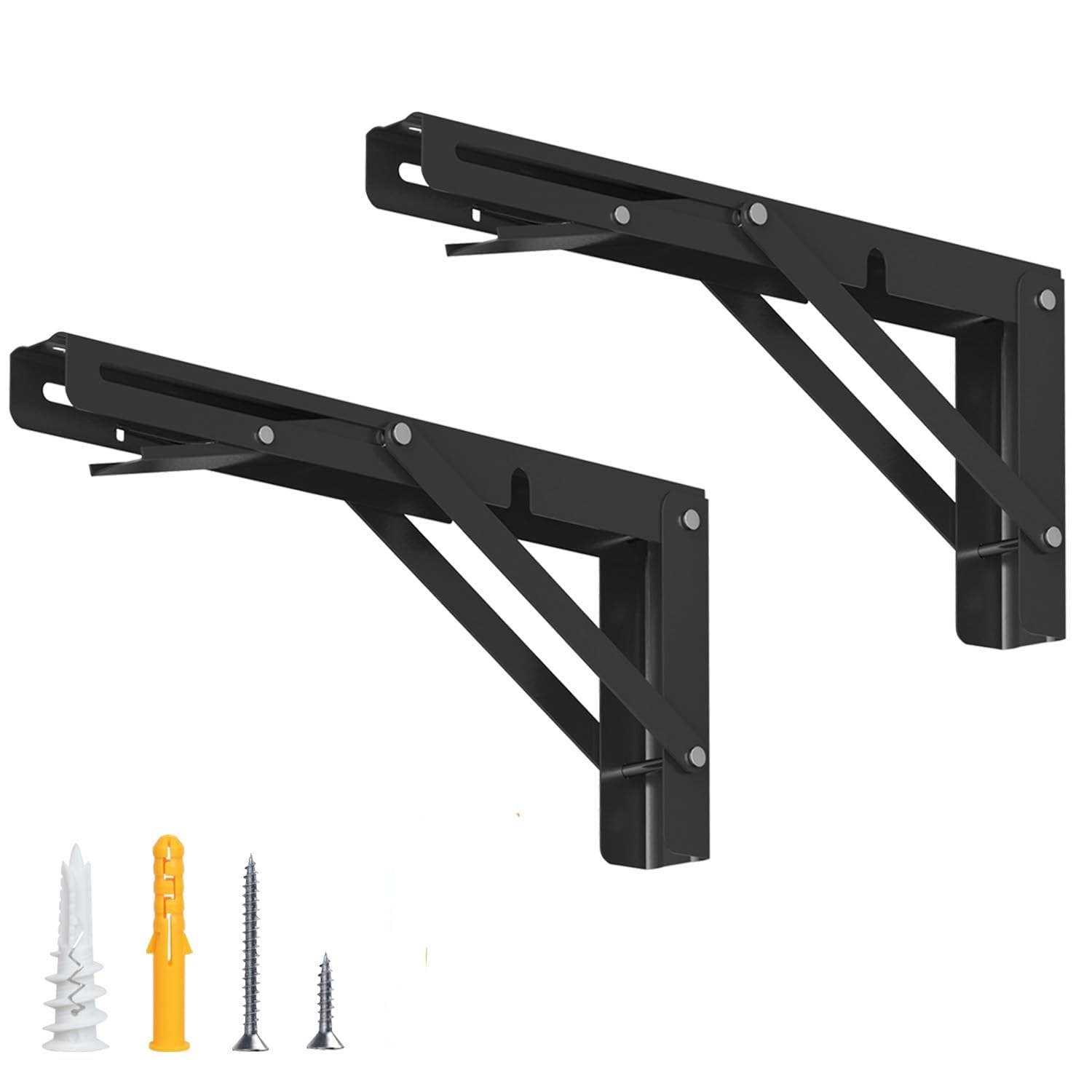 Photo 1 of LuckIn 16 Inch Folding Shelf Brackets, Heavy Duty Collapsible Triangle Shelf Brackets for DIY, Wall Mounted Folding Shelves Foldable Table, Max Load 300 lbs, Matte Black, 2 Pcs