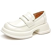 BEAU TODAY Chunky Loafers for Women, Womens Leather Penny Loafers, Comfortable Slip on Business Casual Square Toe Non-Slip Office Ladies Dress Shoes
