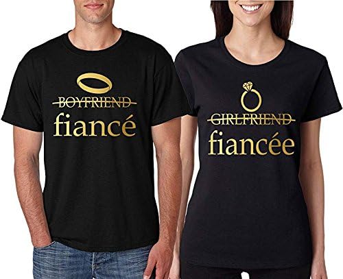 Crazy Prints Boyfriend Finance Girlfriend Fiancee Black Couple T Shirt (Pack of 2)