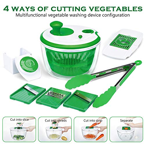 Salad Spinner, Hootech Large Vegetable Washer Dryer with Bowl, Lettuce Washer with Vegetable Chopper, Onion Slicer Food Dicer - 5L