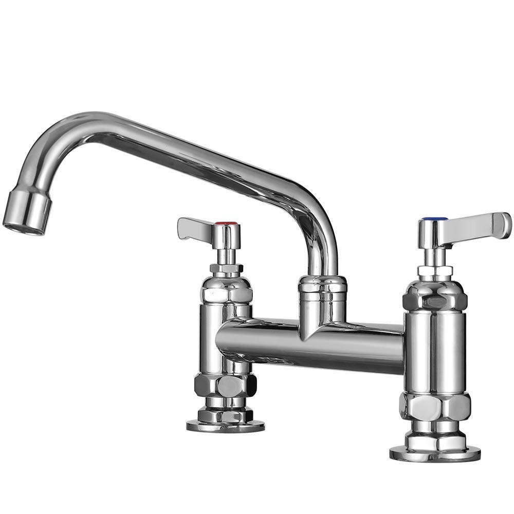 Deck Mount Commercial Mixer 7" Center Tap Kitchen Sink Faucet with 8 Inch Swing Nozzle, 8 Inch Spout Taps