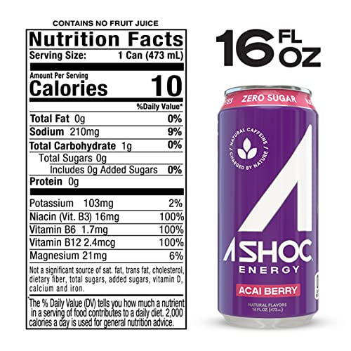 A SHOC Performance Energy Drink, Acai Berry, 16 Ounce Can, Natural
