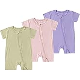 Teach Leanbh Unisex Baby 3 Pack Bamboo Viscose Pajamas 2 Way Zipper Short Sleeve Romper Jumpsuit Sleep and Play