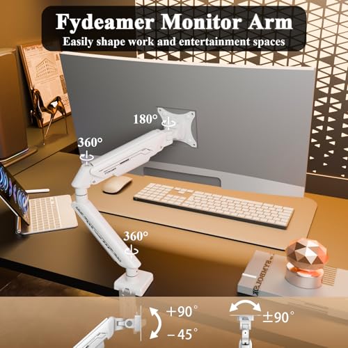 Fydeamer PC Monitor Mount for 17-35 inch Monitor Fits 2-11kg, Adjustable Gas Spring Monitor Stand, Full Motion Computer Monitor Mount, LED/LCD Display Arm with VESA Pattern 75x75/100x100, Single White