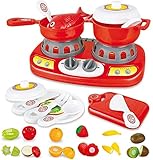 20 Piece Mini Kitchen Appliance Stove Top | Pretend Play Toy Cooking Set with Lights and Sound Effects Cuttable Play Fruit Food Set | Toy Pots and Pans for Girls/Kids/Toddlers