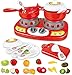 FUNERICA 20 Piece Mini Kitchen Stove Top - with Lights and Sound Effects | Adorable Cuttable Play Fruits | Toy Pots and Pans & utensils | Mini Kitchen for Little Kids