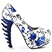 Show Story Ladies Skull Rose Print Platform Bone Heel Party Club Pumps,LF80610