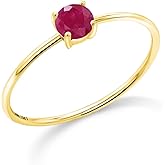 Gem Stone King 10K Yellow Gold 4MM Round Gemstone Birthstone Solitaire Engagement Ring For Women | Wedding Anniversary Promise Gold Ring For Women | Available in Size 5, 6, 7, 8, 9