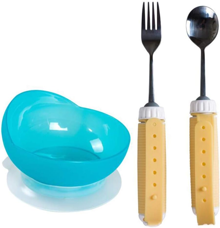 Easy Grip Cutlery Great for The Elderly Bowl,Fork and Spoon Set