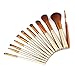Vander Professional Makeup Brush Set Cosmetics Foundation Blending Blush Eyeliner Face Powder Brush Kabuki Makeup Brushes (12pcs Golden)
