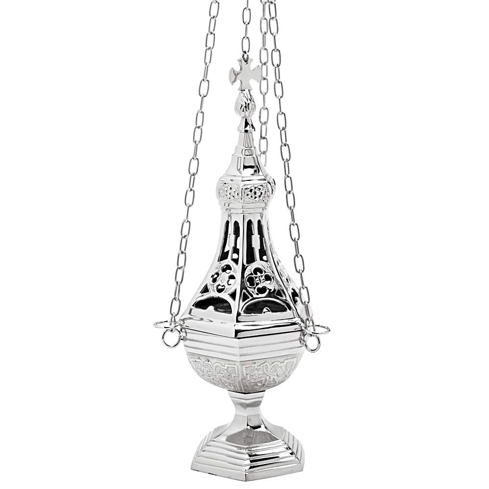 NKlaus Incense Burner 31cm High, Nickel Plated Brass, 70cm Chain, Incense Swivel