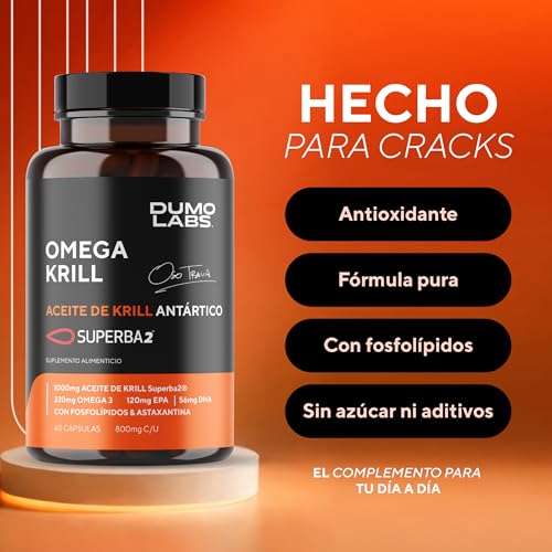 DUMO Aceite de Krill Antártico | Suplemento de Omega-3 de Krill Antártico | 60 Cápsulas 1000 mg de (EPA y DHA) con Fosfolípidos y Astaxantina | Fórmula Premium | Alta Pureza | 2 Meses de Uso