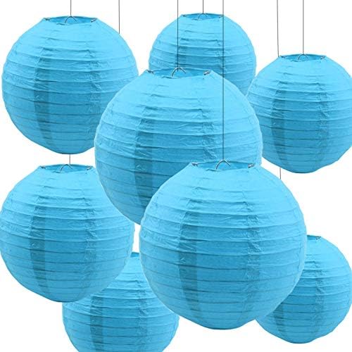 8 Pcs Round Hanging Paper Lanterns Party Supplies for Birthday Party Decorations, Wedding Decorations, Engagement Party, Celebration, Holiday, Party Activities etc.(Sky Blue)