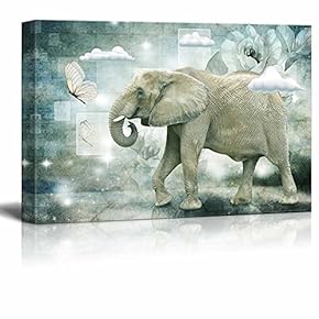 Canvas Wall Art - Abstract Wild Animal Series (12" x18, Elephant and Butterflies)