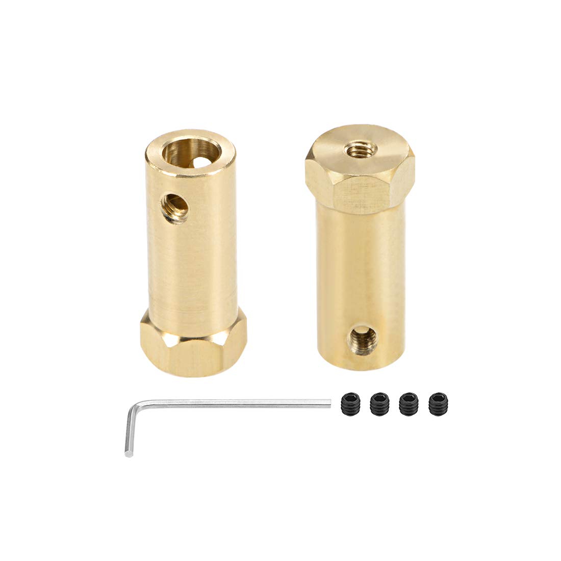 sourcing map Hex Coupler 7mm Bore Motor Hex Brass Shaft Coupling Flexible Connector for Car Wheels Tires Shaft Motor 2pcs