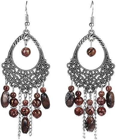 Women's Vintage Ethnic Boho Tassel Long Drop Dangle Earrings Brown XF04