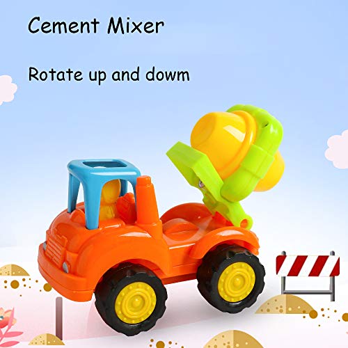 USATDD 4 Pack Friction Powered Cars,Push and Go Vehicles Car Tractor Bulldozer Cement Mixer Truck Dumper Construction Toys Set for 1 2 3 Year Old Boy Girl Toddler Baby Kid Boy Girl Gift - Thumbnail 4