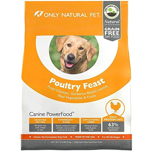 Only Natural Pet Dry Dog Food Canine PowerFood Formula - Made in the USA Paleo Inspired Formula with No Grain, Soy, Corn, Wheat or Oats â€“ Poultry Feast 4.5 lb Bag