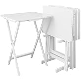 HomeStock Antique 5-Piece Solid Wood Folding Tray Table Set with Storage Stand 4 Durable TV Tables for Living Room or Snacks, 19" x 14.75" x 25.5" White
